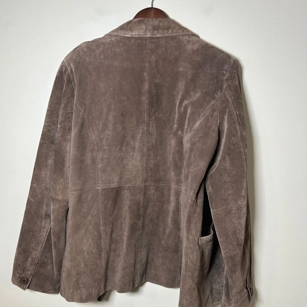 EUC Andrea Viccaro Jacket Suede Blazer Size L Brown Leather Button Front Pocket - Picture 2 of 5